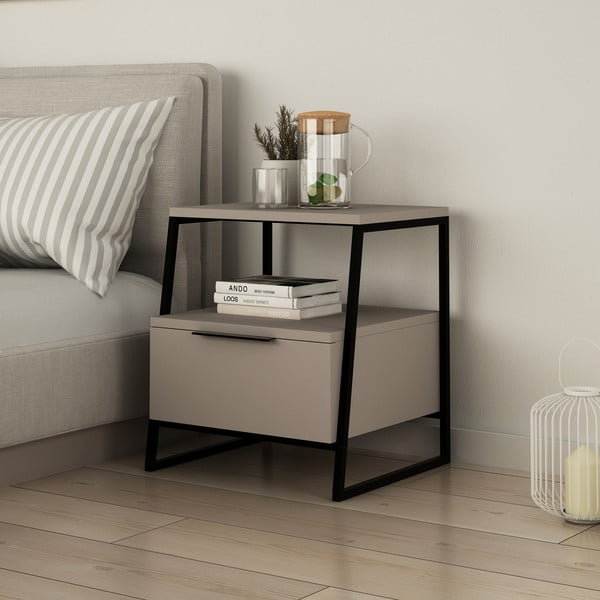 Noptieră bej cu rafturi Pal – Kalune Design-image-1
