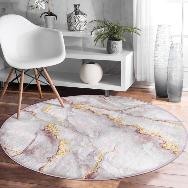 Covor roz deschis/auriu lavabil rotund ø 100 cm Marble – Mila Home-image-3