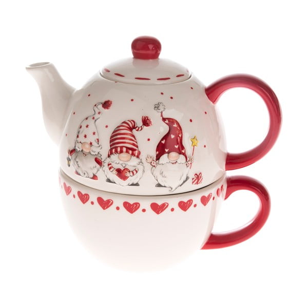 Ceainic din ceramică Dakls, roșu - alb, pitic