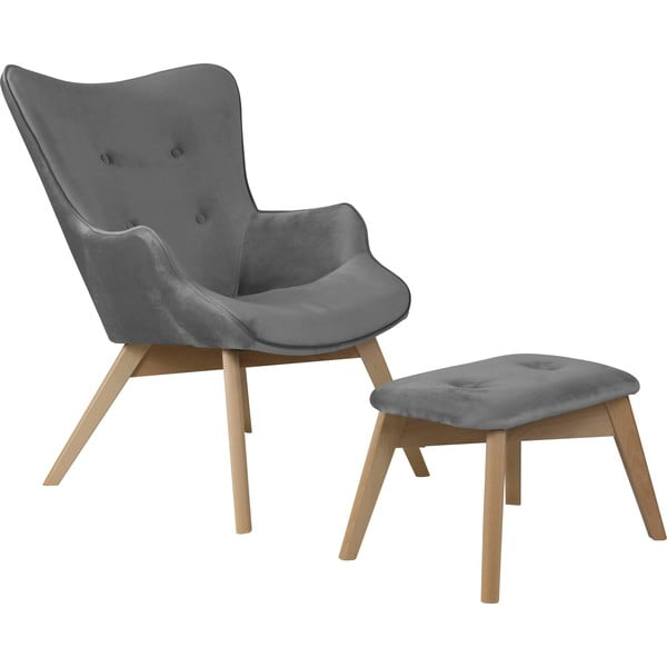 Fotoliu cu taburet gri cu tapițerie din catifea Niko – Ropez