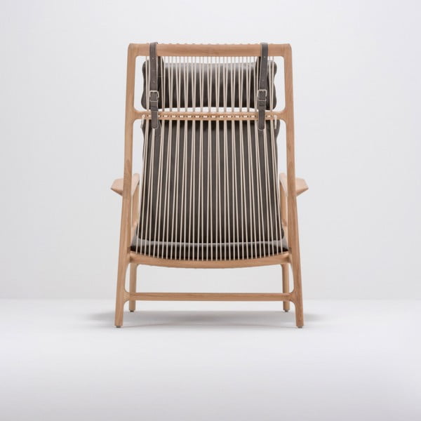 Fotoliu cu structură din lemn masiv de stejar şi tapiţerie din piele bovină Gazzda Dedo, gri-image-3