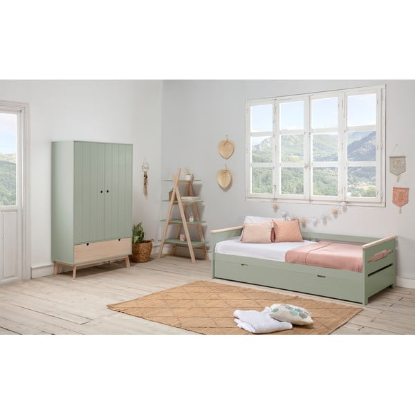 Dulap cu picioare din lemn de pin pentru copii Marckeric Kiara, verde-image-1