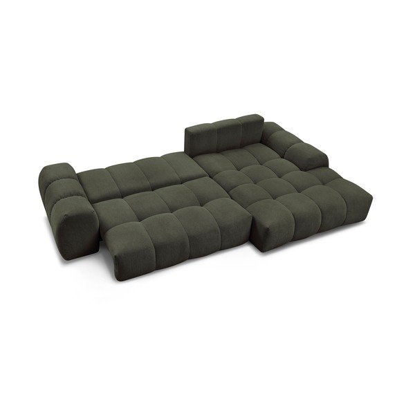 Colțar verde extensibil/cu spațiu de depozitare cu tapițerie din chenille (cu colț pe partea dreaptă/cu șezlong) Everest – Bobochic Paris-image-4