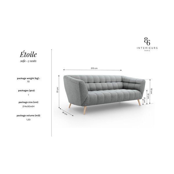 Canapea Interieurs 86 Étoile, 210 cm, roșu închis-image-4