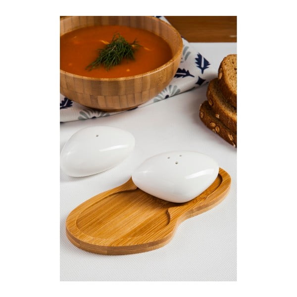 Set solniță și piperniță cu tavă din bambus Bambum Ston-image-2