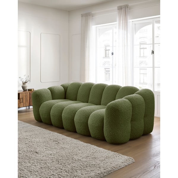 Canapea verde cu tapițerie din țesătură bouclé 232 cm Hippolyte – Bobochic Paris-image-1