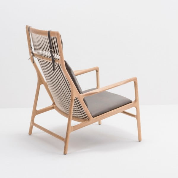 Fotoliu cu structură din lemn masiv de stejar şi tapiţerie din piele bovină Gazzda Dedo, gri-image-2