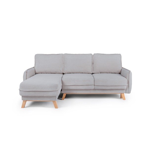Colțar gri deschis extensibil/cu spațiu de depozitare cu tapițerie din catifea reiată Tori – Bonami Selection