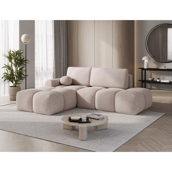 Colțar maro deschis extensibil/cu spațiu de depozitare cu tapițerie din țesătură bouclé (cu colț pe partea stângă/cu șezlong) Vittario – ELTAP-image-4