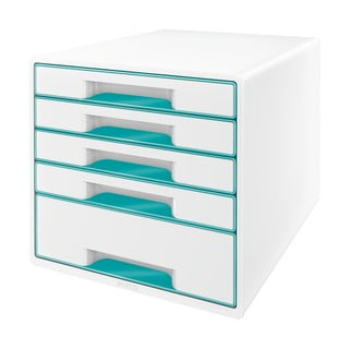 Cutie cu sertare Leitz WOW CUBE, 5 sertare, alb-turcoaz