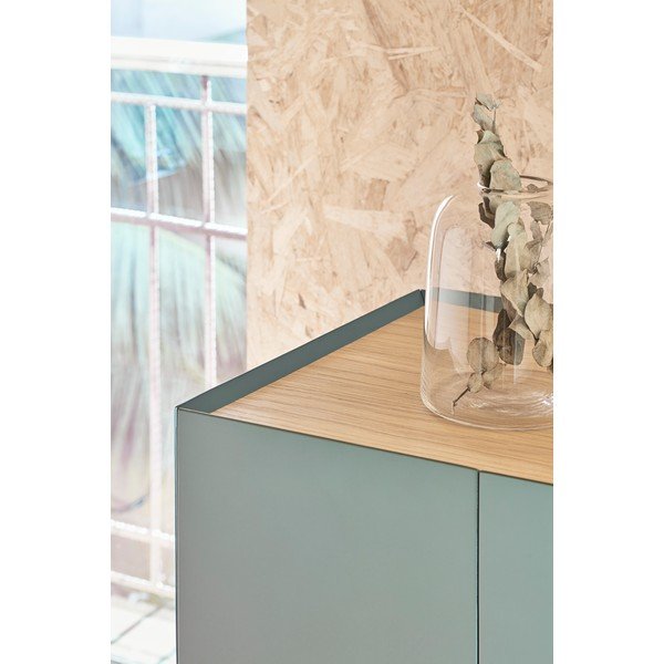 Comodă verde înaltă cu aspect de lemn de stejar 95x120 cm Arista – Teulat-image-2