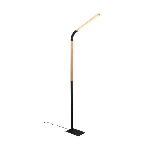 Lampadar negru/în culoare naturală LED cu abajur din lemn (înălțime 169,5 cm) Norris – Trio
