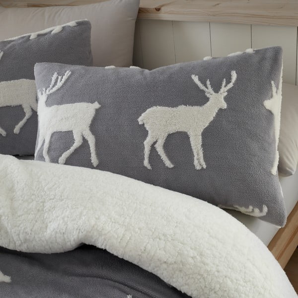 Lenjerie de pat alb-gri 200x200 cm Stag Sherpa - Catherine Lansfield-image-2