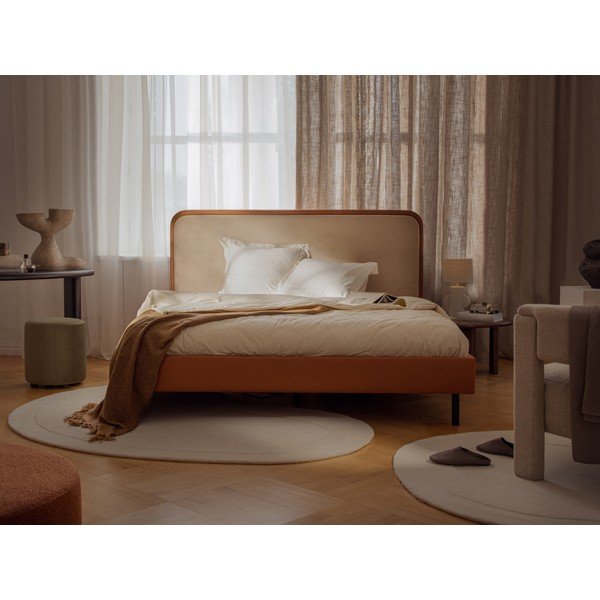 Pat matrimonial grej tapițat cu somieră 180x200 cm Aveline – Micadoni -image-1