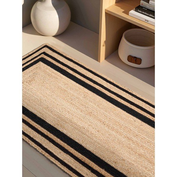 Covor tip traversă negru/în culoare naturală țesut manual din iută 70x200 cm Jutta – Hanse Home-image-2
