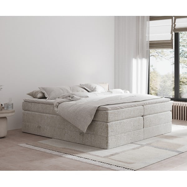 Pat boxspring bej cu spațiu de depozitare/fără tăblie 200x200 cm Juniper – Maison de Rêve-image-1