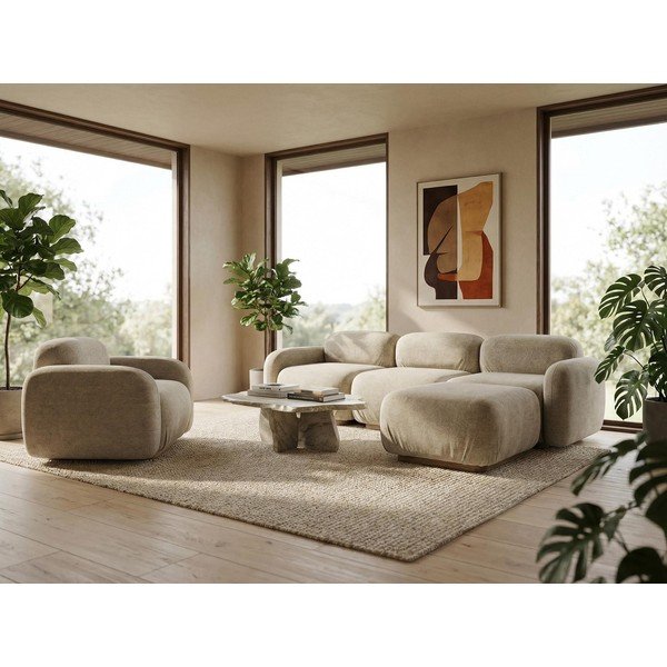 Modul pentru canapea modulară gri cu tapițerie din țesătură bouclé Ailani – Makamii-image-1