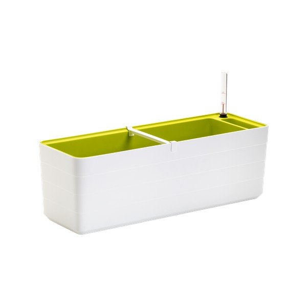 Ghiveci cu sistem de auto-irigare Plastia Berberis, lungime 59 cm, alb - verde-image-1