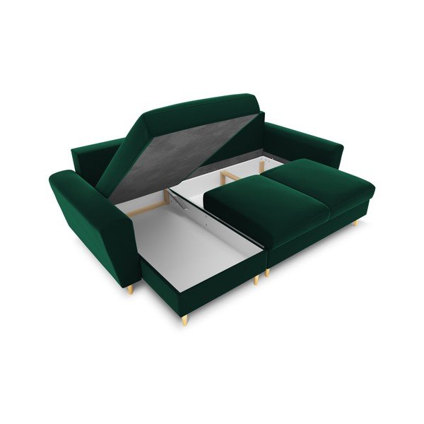 Colțar verde extensibil, cu spațiu de depozitare cu tapițerie din catifea Kyoto – Cosmopolitan Design-image-2