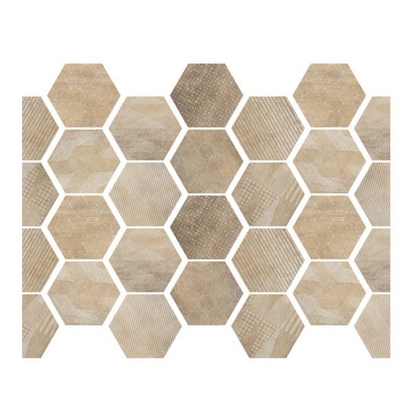 Set 28 autocolante Ambiance Hexagons, 15 x 13,5 cm, decor lemn