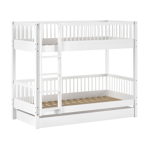 Pat pentru copii  alb supraetajat/cu extensie suplimentară din lemn de fag cu spațiu de depozitare 90x200 cm Forrest – Vipack