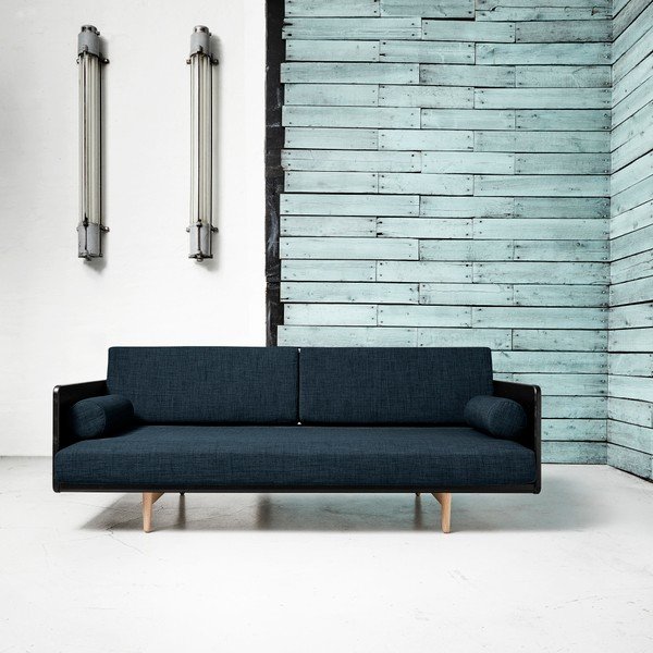 Canapea extensibilă Karup Deva Black/Raw Oak/Deep Blue