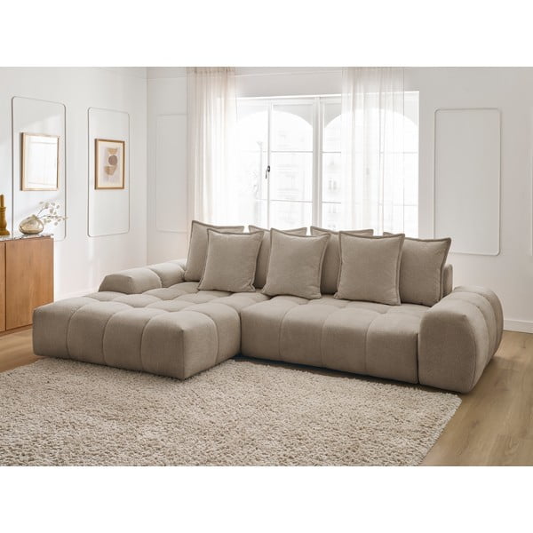 Colțar taupe extensibil/cu spațiu de depozitare cu tapițerie din chenille (cu colț pe partea stângă/cu șezlong) Everest – Bobochic Paris-image-1