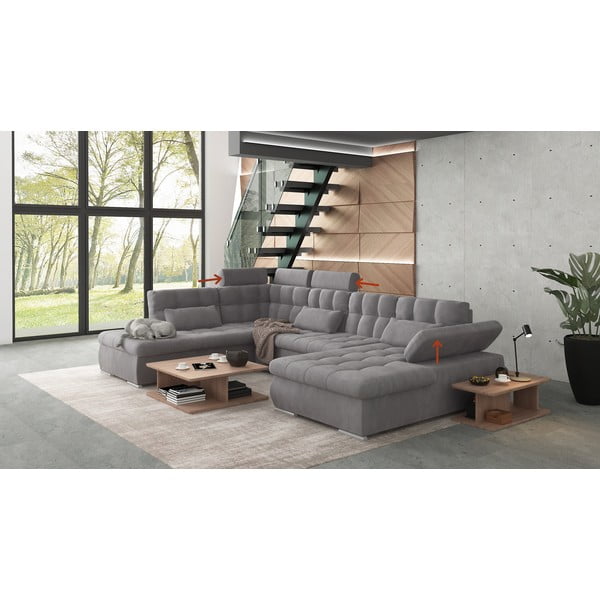 Colțar gri extensibil, cu spațiu de depozitare (cu colț pe partea stângă, în formă de "U") Merkur – Ropez-image-1