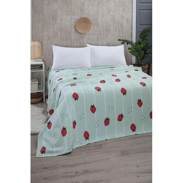 Cuvertură verde-mentă din bumbac 170x230 cm Strawberry – Mila Home