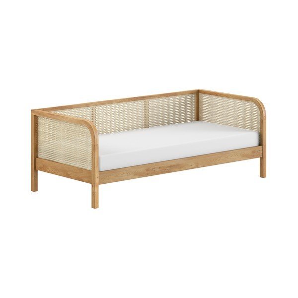 Pat în culoare naturală din lemn de stejar cu somieră 90x200 cm Olive Captain Rotan – Vipack