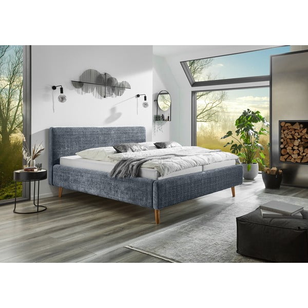 Pat matrimonial albastru tapițat cu somieră 180x200 cm Primavera – Meise Möbel-image-1