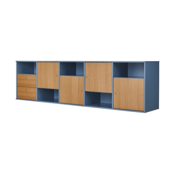 Comodă albastră/în culoare naturală joasă cu aspect de lemn de stejar suspendată 220x61 cm Mistral – Hammel Furniture-image-2
