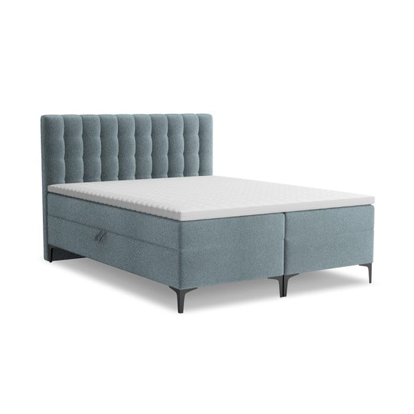 Pat boxspring albastru deschis cu spațiu de depozitare 180x200 cm Puhala – Makamii