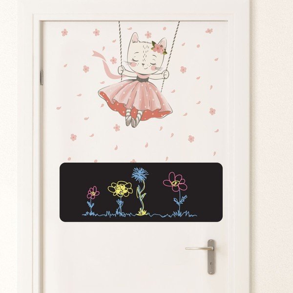 Set 2 autocolante de perete și 4 crete Ambiance Dancing Cat and Blackboard-image-2