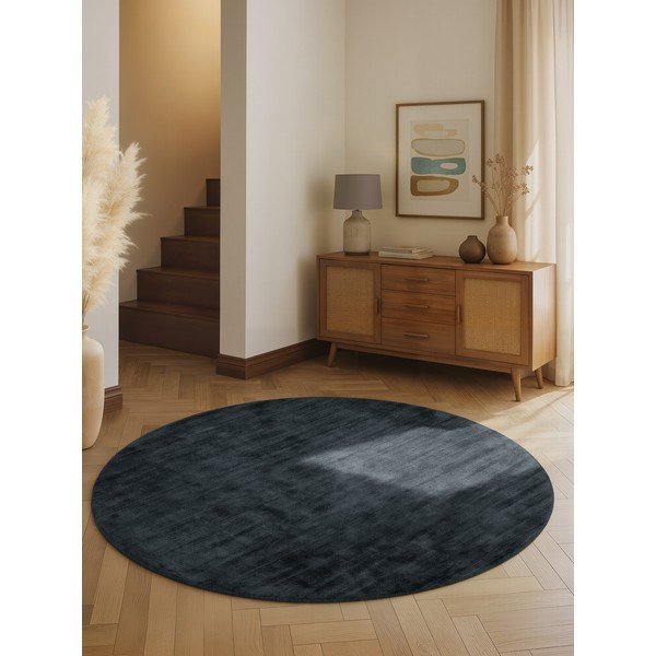 Covor negru țesut manual rotund din viscoză ø 120 cm Noemi – Vikosa-image-1