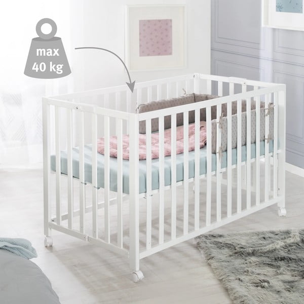 Pătuț pliabil alb cu roți 60x120 cm Fold up – Roba-image-1