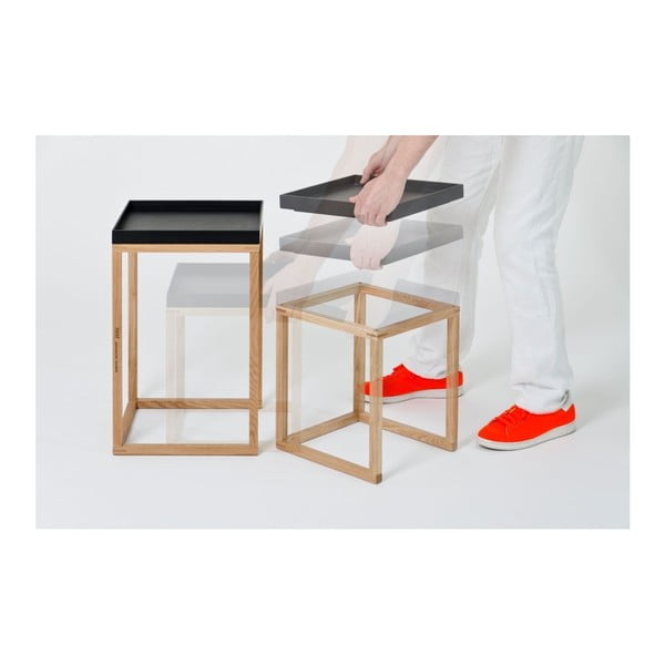 Set 2 măsuțe auxiliare cu blat negru Wireworks Oak-image-4