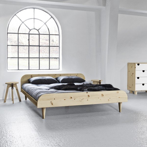 Pat dublu din lemn de pin cu saltea Karup Design Twist Comfort Mat Natural/Natural, 160 x 200 cm-image-1