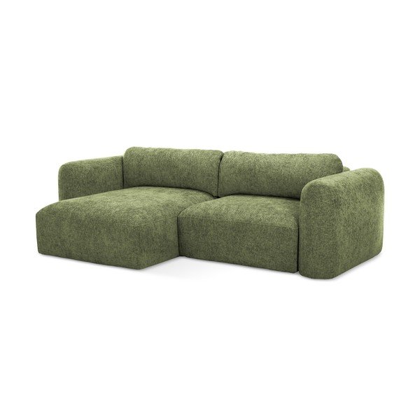 Colțar verde extensibil/cu spațiu de depozitare cu tapițerie din chenille (cu colț pe partea stângă/cu șezlong) Mele – Makamii-image-1