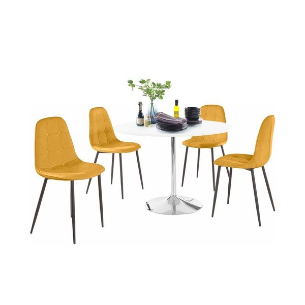 Set masă rotundă cu 4 scaune Støraa Terri, galben-image-1