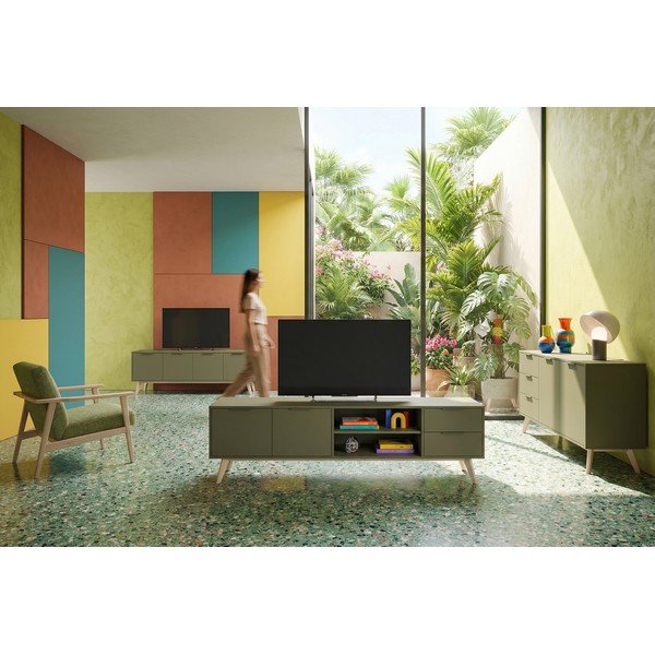 Comodă TV verde cu aspect mat 180x53x40 cm Campus – Marckeric-image-4