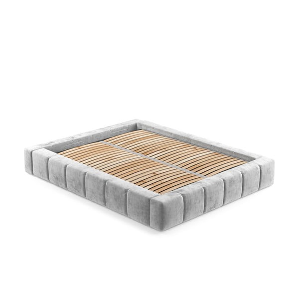 Pat matrimonial gri deschis tapițat cu spațiu de depozitare cu somieră 160x200 cm Aruba L – Maison de Rêve-image-3