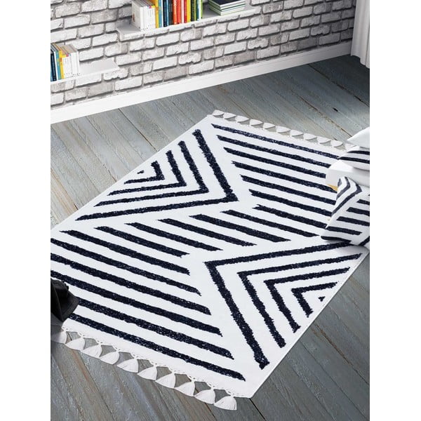 Covor lavabil alb-albastru 300x80 cm - Vitaus-image-1