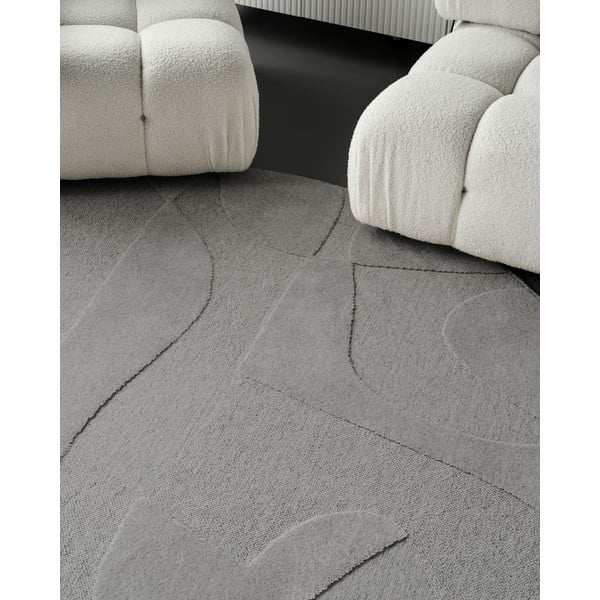 Covor gri rotund din lână ø 200 cm Morphic Botanica – Agnella-image-3