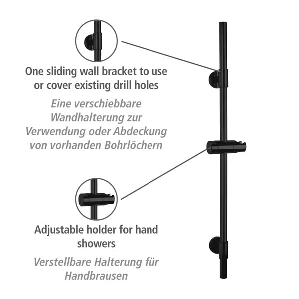 Tijă de duș neagră de montat pe perete din oțel inoxidabil 66 cm Basic – Wenko-image-3