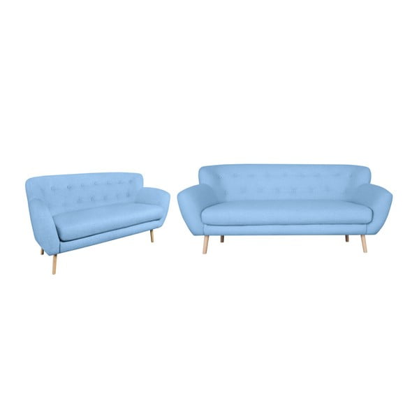 Set 2 canapele cu 2 și 3 locuri Kooko Home Pop, albastru deschis 