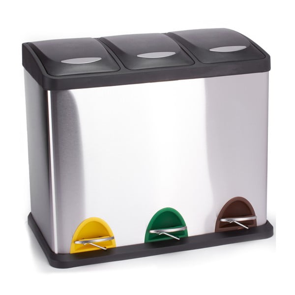 Coș de gunoi argintiu mat pentru reciclare/cu pedală 3x8 l din oțel   Tri Selectif – MSV