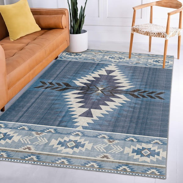 Covor albastru lavabil 80x150 cm Ethnic Geo – Mila Home-image-3