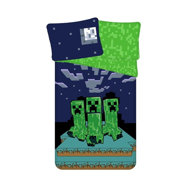 Lenjerie de pat pentru copii verde-albastră din bumbac pentru pat de o persoană 140x200 cm Minecraft "Sssleep Tight" – Jerry Fabrics