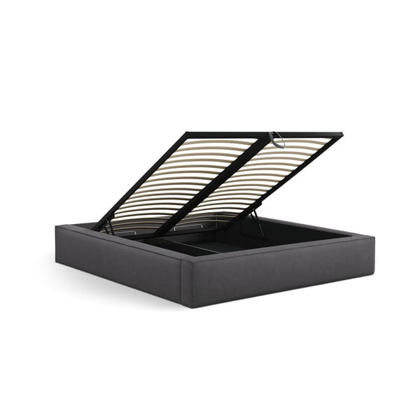 Pat matrimonial gri închis tapițat cu spațiu de depozitare cu somieră 180x200 cm Simon Darren – Micadoni -image-4